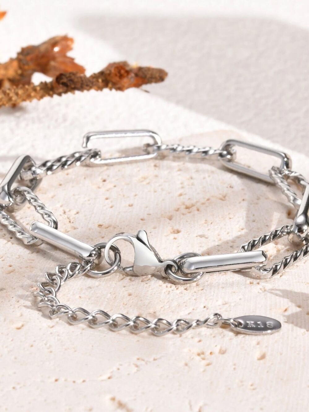 Silver Plated Mixed Link Paperclip & Twist Chain Bracelet
